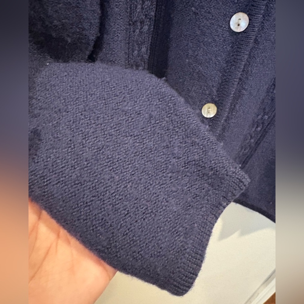 Karen Scott Australian Wool Waist Length Navy Blue Cardigan Women’s Size Pet L - Picture 5 of 13